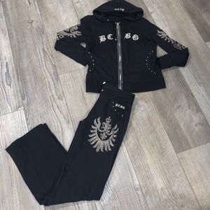 BCBGMaxAzria Black Track Suit jacket pants M EUC